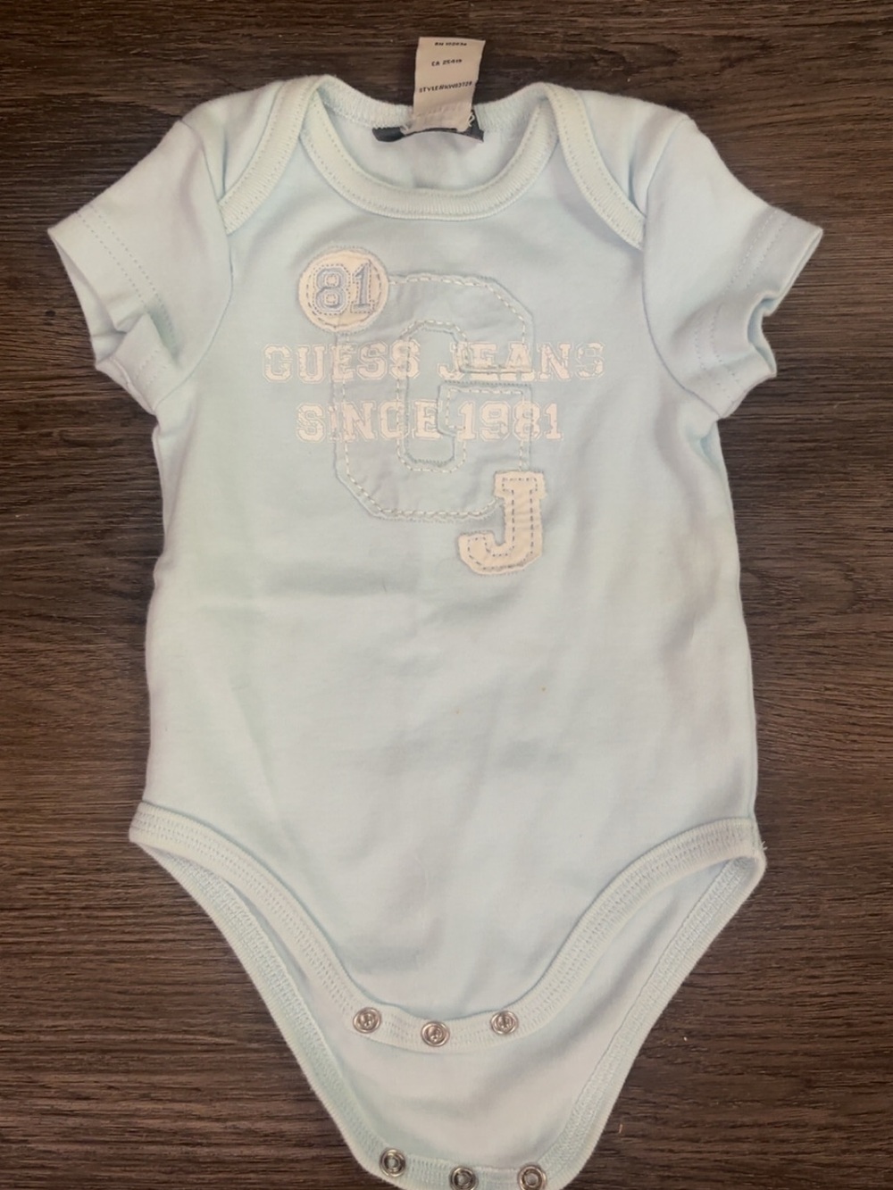 Guess Light Blue Baby One-Piece Bodysuit with Embroidered Logo